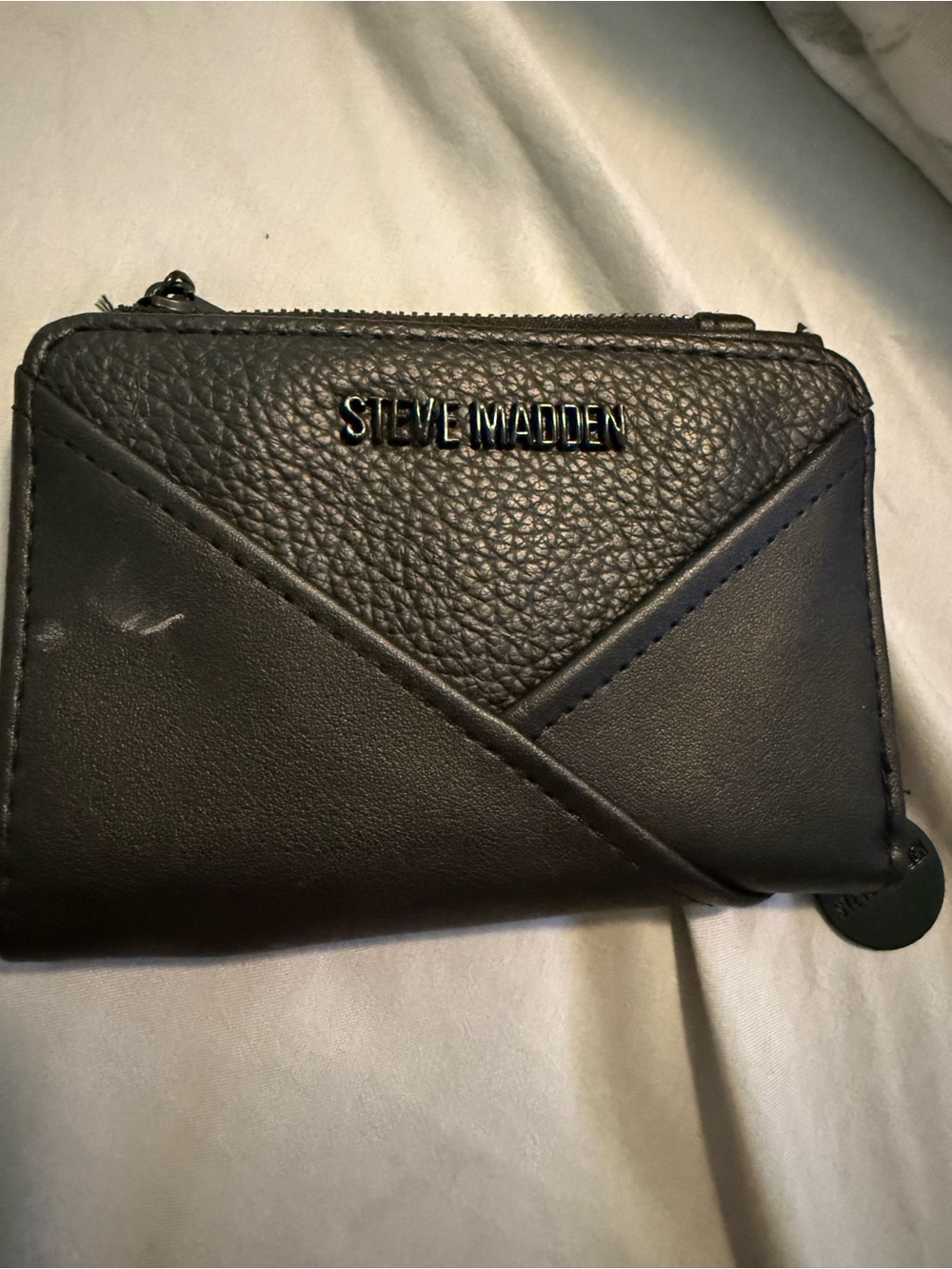 Steve Madden Black Textured & Smooth Zip Card Wallet